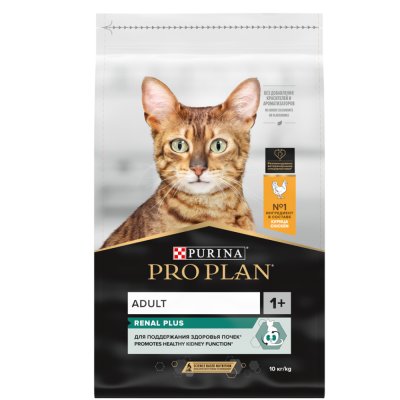 ProPlan Renal Plus Сухой корм для взрослых кошек, с высоким содержанием курицы, 10 кг