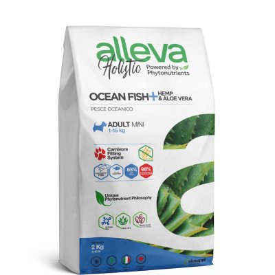 ALLEVA Holistic Сухой корм для собак мелких пород, с океанической рыбой, коноплей и алое вера, 2 кг