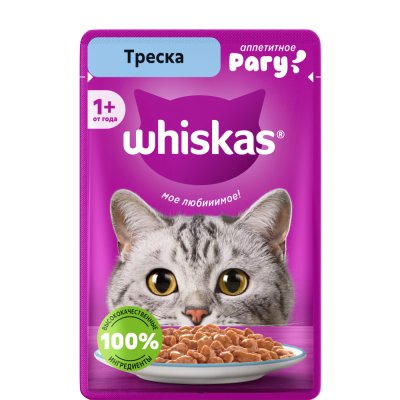 Whiskas Влажный корм (пауч) для кошек, рагу с треской, 75 гр.