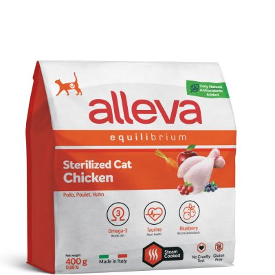 ALLEVA Equilibrium Сухой корм для кастрированных котов и стерилизованных кошек, с курицей, 400 гр.