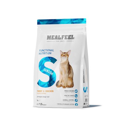 Mealfeel Senior Сухой корм для кошек старше 7 лет, с индейкой и курицей, 1,5 кг
