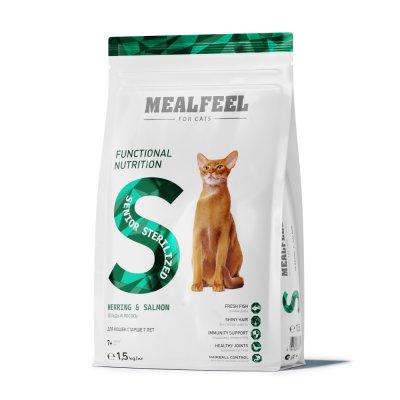 Mealfeel Senior Sterilized Сухой корм для стерилизованных кошек старше 7 лет, с сельдью и лососем, 1,5 кг