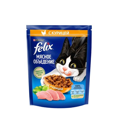 Felix Cухой корм для взрослых кошек Мясное объедение, с курицей, 600 гр.