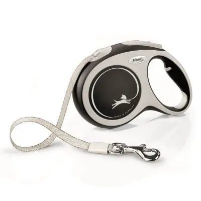 Flexi Рулетка для собак New Comfort, L, до 60 кг, ремень 5 м, черно-белый