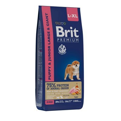 Brit Premium Puppy and Junior Large and Giant Сухой корм для щенков и молодых собак крупных и гигантских пород, с курицей, 15 кг