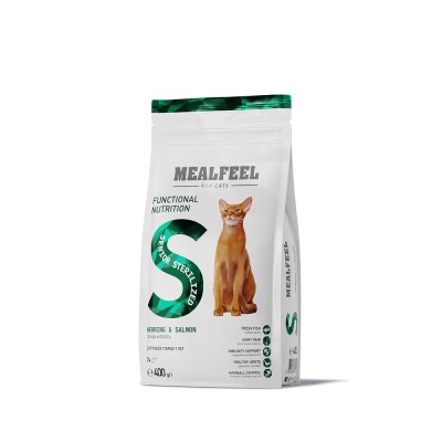 Mealfeel Senior Sterilized Сухой корм для стерилизованных кошек старше 7 лет, с сельдью и лососем, 400 гр.