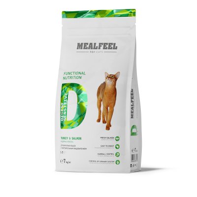 Mealfeel Digest Sensitive Сухой корм для кошек с чувствительным пищеварением, с индейкой и лососем, 7 кг