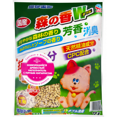 Наполнитель для кошачьего туалета Japan Premium Pet ультракомкующийся древесно-целлюлозный с кипарисом, 7л