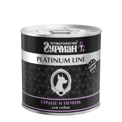 Четвероногий Гурман Platinum Line Влажный корм (консервы) для собак, сердце и печень в желе, 240 гр.