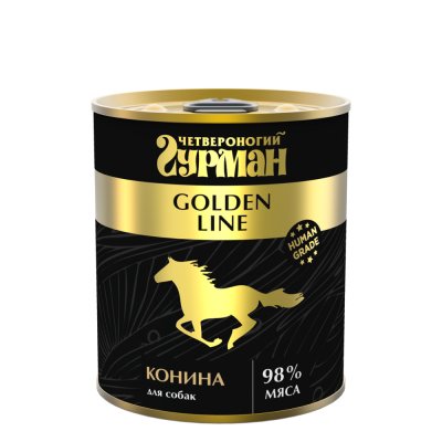 Четвероногий Гурман Golden Line Влажный корм (консервы) для собак, с кониной, 340 гр.