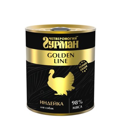 Четвероногий Гурман Golden Line Влажный корм (консервы) для собак, с индейкой, 340 гр.
