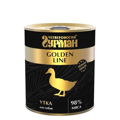 Четвероногий Гурман Golden line Влажный корм (консервы) для собак, с уткой, 340 гр.