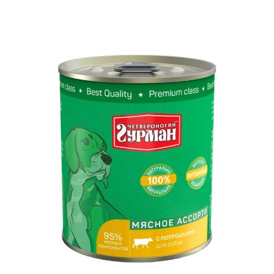 Четвероногий Гурман Влажный корм (консервы) для собак, мясное ассорти с потрошками, 340 гр.