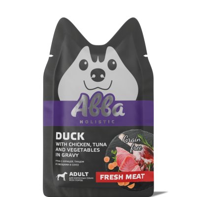 АВВА Влажный корм (пауч) для собак всех пород, с уткой, курицей, тунцом и овощами в соусе, 100 гр.