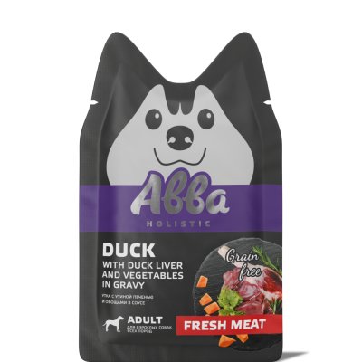 АВВА Влажный корм (пауч) для собак всех пород, с уткой, утиной печенью и овощами в соусе, 100 гр.