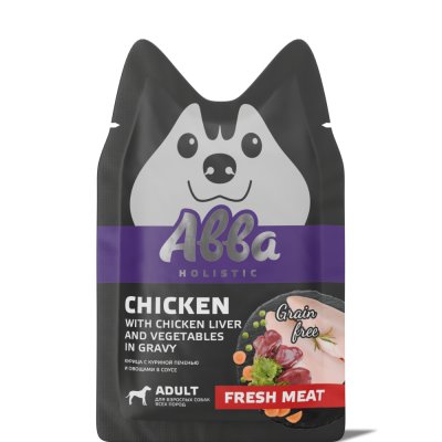 АВВА Влажный корм (пауч) для собак всех пород, с курицей, куриной печенью и овощами в соусе, 100 гр.