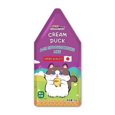 CATTYMAN Лакомство Cream Duck Крем-мусс с уткой и тунцом магуро для профилактики мочекаменной болезни у кошек и котят, 55 гр.