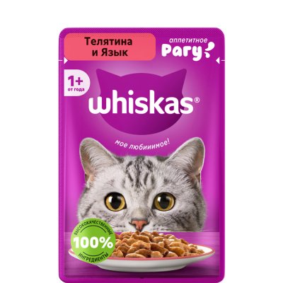 Whiskas Влажный корм (пауч) для кошек, рагу с телятиной и языком, 75 гр.
