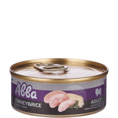 АВВА Adult Влажный корм (консервы) для взрослых собак мелких пород, с индейкой с рисом, 100 гр.