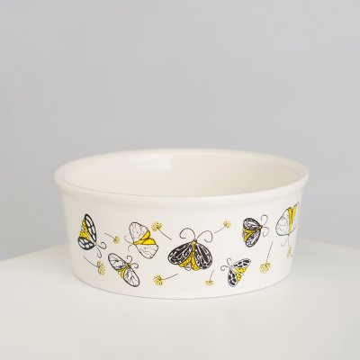 RURRI Миска фарфоровая для кошек и собак Мотыльки, 450 мл, белый