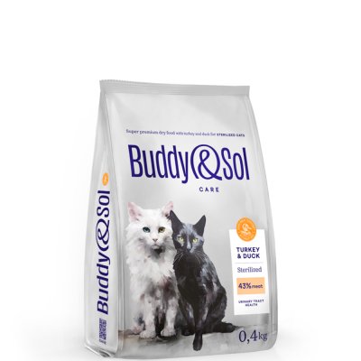 Buddy&Sol Care Сухой корм для стерилизованных кошек, с индейкой и уткой, 400 гр.