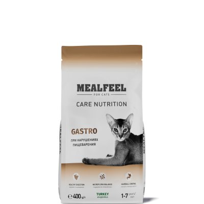 Mealfeel Gastro Сухой корм для поддержания здоровья пищеварительной системы кошек, с индейкой, 400 гр.