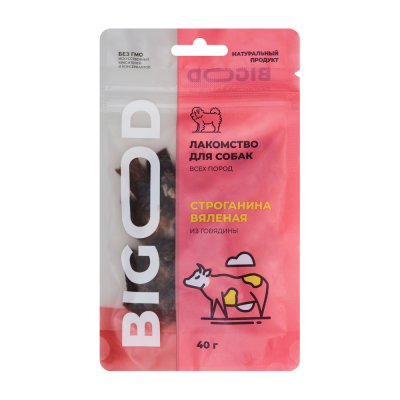 BIGOOD Лакомство Строганина вяленая из говядины для собак всех пород, 40 гр.
