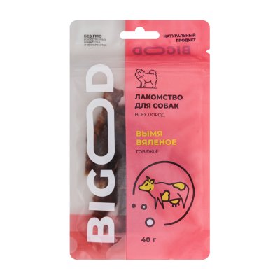 BIGOOD Лакомство Вымя вяленое говяжье для собак всех пород, 40 гр.