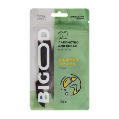 BIGOOD Лакомство Печень вяленая утиная для собак всех пород, 40 гр.