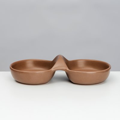 Petmax Миска керамическая двойная для кошек и собак, 2x80 мл, коричневый