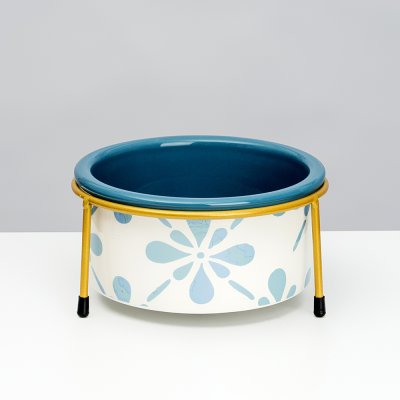 RURRI Миска керамическая на подставке для кошек и собак, 800 мл, бело-голубой