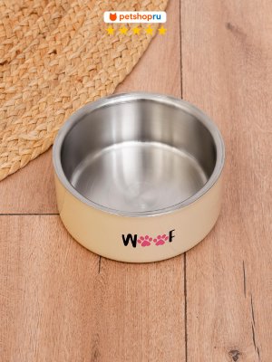 Миски Tappi миски Миска металлическая "Woof", бежевая,  с прорезиненным дном, 900 мл (900 мл)
