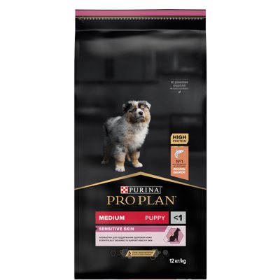 ProPlan Sensitive Skin Сухой корм для щенков средних пород с чувствительной кожей, с высоким содержанием лосося, 12 кг