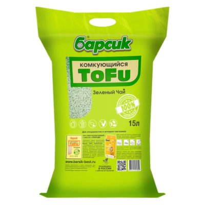 Наполнитель для кошачьего туалета БАРСИК Tofu комкующийся Зелёный чай 15л