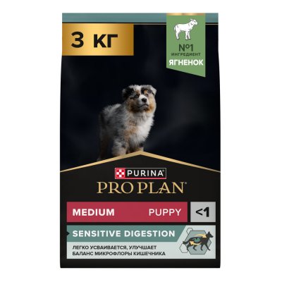 Корм для щенков Pro Plan Opti digest для средних пород с чувствит.пищеварением, с ягненком сух. 3кг