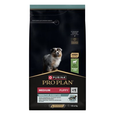 Корм для щенков Pro Plan Sensitive Digestion для средних пород с чув. пищевар., ягненок сух.1,5кг