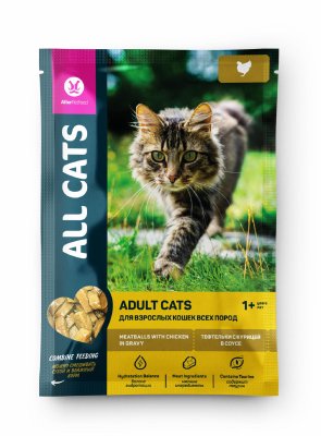 Консервы, паучи All Cats Пауч с тефтельками из курицы в соусе для кошек (85 г)