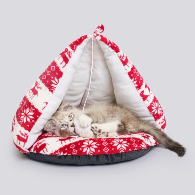 RURRI Домик мягкий с оленями для кошек и собак, 50х50х45 см, красный