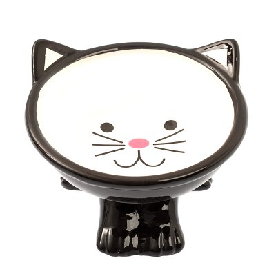 Petmax Миска керамическая с ушками на ножке для кошек, 80 мл, диаметр 13,5 см,черная