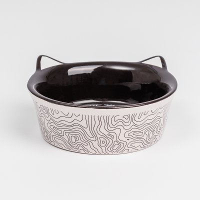 Petmax Миска керамическая с ушками для кошек и собак, 200 мл, 11x4,5 см, черная