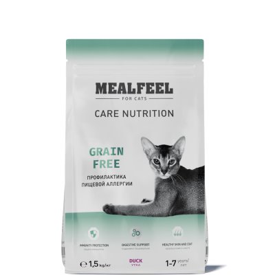 Mealfeel Grain Free Сухой корм беззерновой для кошек, с уткой, 1,5 кг