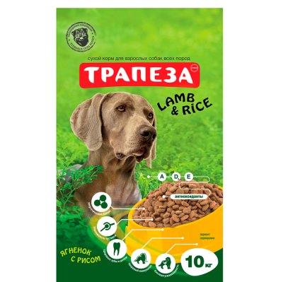 Трапеза Lamb and Rice Сухой корм для взрослых собак всех пород, с ягненком и рисом, 10 кг