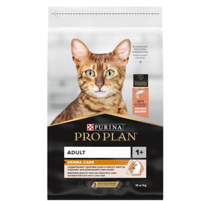 ProPlan Derma Care Сухой корм для здоровья шерсти и кожи взрослых кошек, с лососем, 10 кг