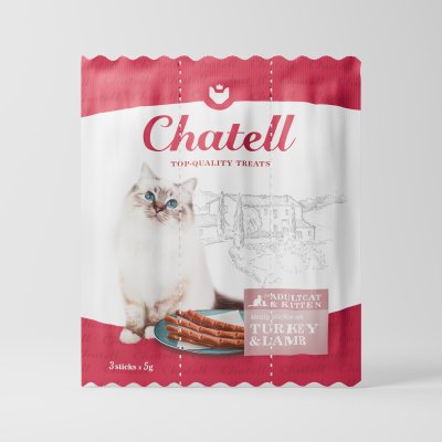 Chatell Лакомство Мясные колбаски для кошек, с индейкой и ягненком, 3 шт., 15 гр.