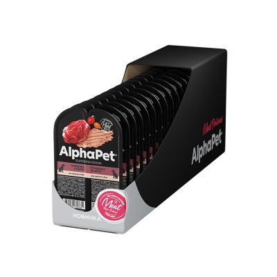 AlphaPet Влажный корм (блистер) для взрослых собак, паштет с говядиной, 100 гр.