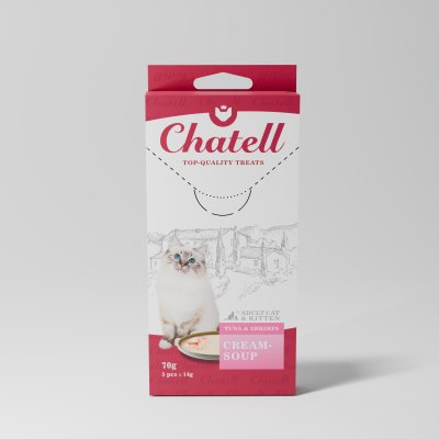 Chatell Лакомство Крем-суп для кошек, с тунцом и креветками, 5 шт., 70 гр.