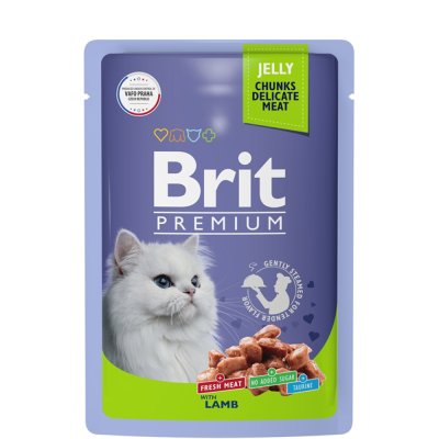 Brit Premium Влажный корм (пауч) для взрослых кошек, с ягненком в желе, 85 гр.