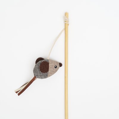 RURRI Игрушка-дразнилка для кошек Мышка, игрушка 8х3х5 см, длина палки 40 см