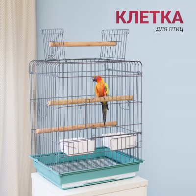 Petmax Клетка для птиц, 48х37х58,5 см, серо-голубая
