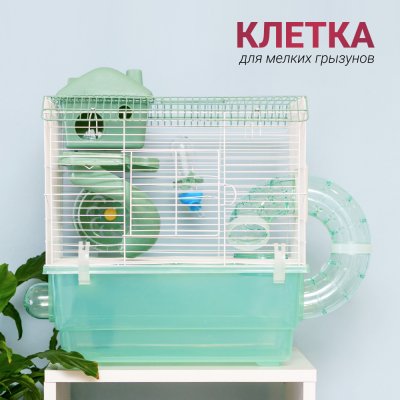 Petmax Клетка для грызунов, 35,5х28х37,5 см, бело-зеленая